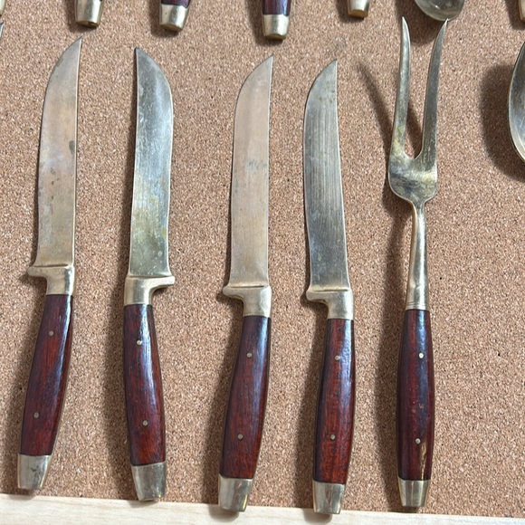 Antique Cocktails Forks Knives Spoons Royal Crown Design Rose Wood Handles - Picture 8 of 17